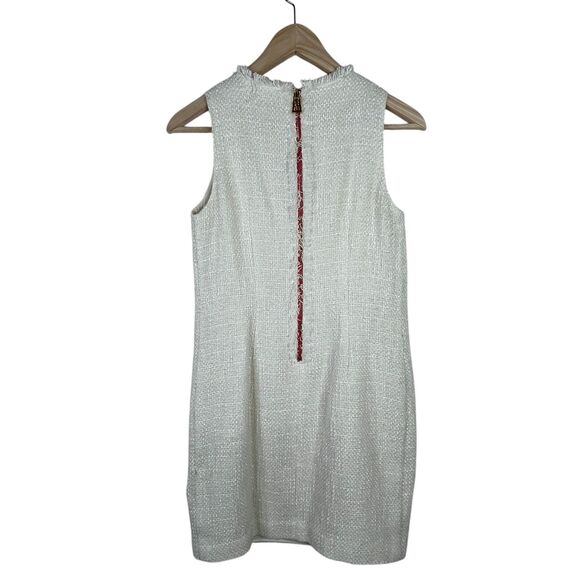 Sail To Stable Tweed Sleeveless Mini Dress Sz 0 Cream Raw Hem Neck Glam-Chic - Picture 2 of 11